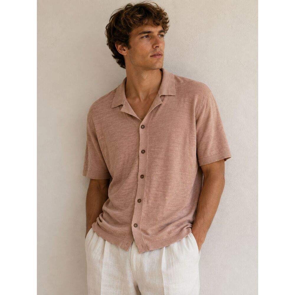 OCTOBRE EDITIONS Jonas Knit Button Down Shirt Beige Large